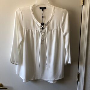 Melissa Paige Lace Up Shirt Size L NWT Cream